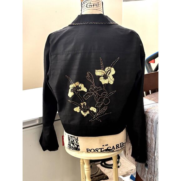 VINTAGE 100% Silk Black Embellished "Jean" Style Jacket by Kelly & Diane Size 10 - Picture 3 of 7